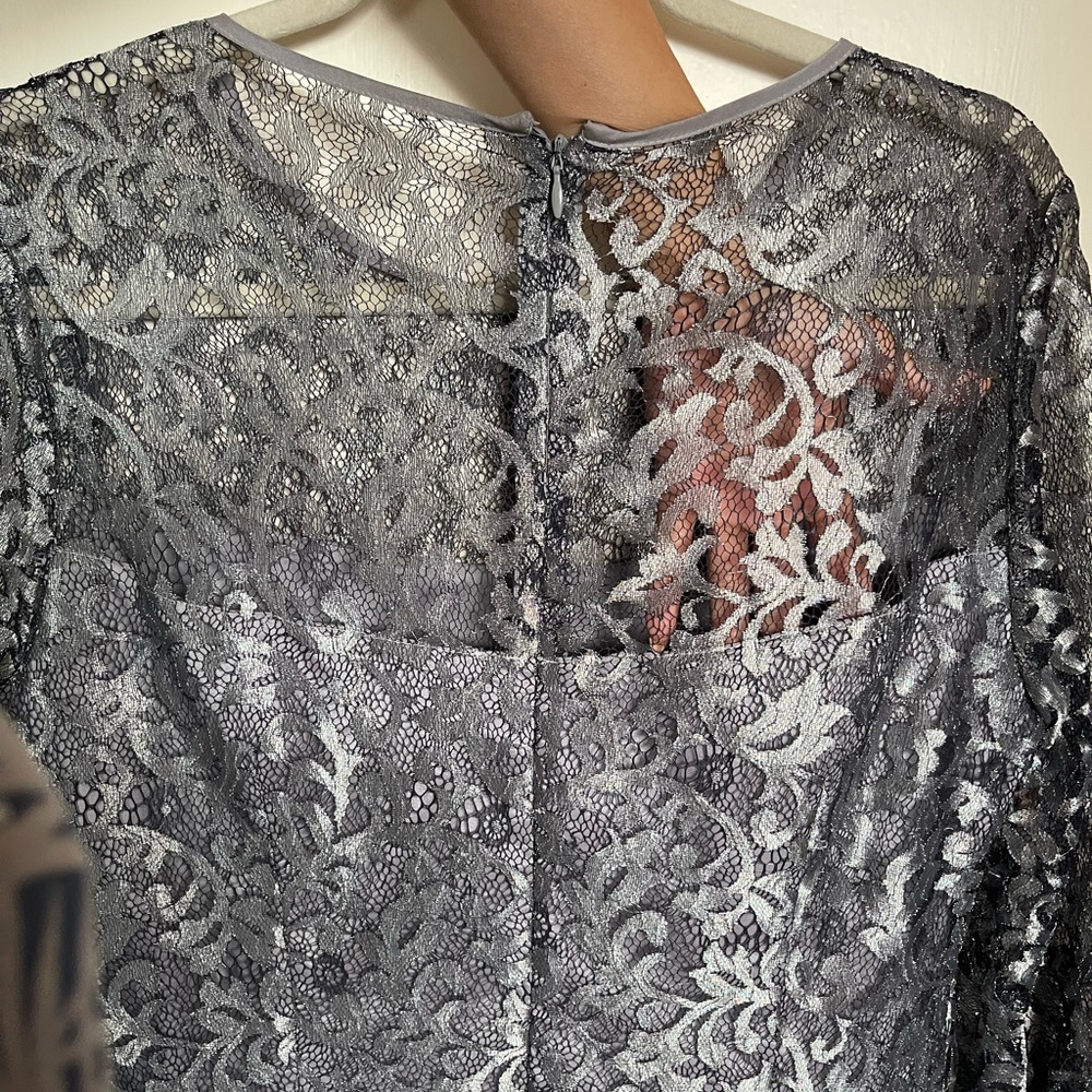 NWT! WHBM Silver Lace Bell Sleeve Shift Dress - Picture 8 of 13